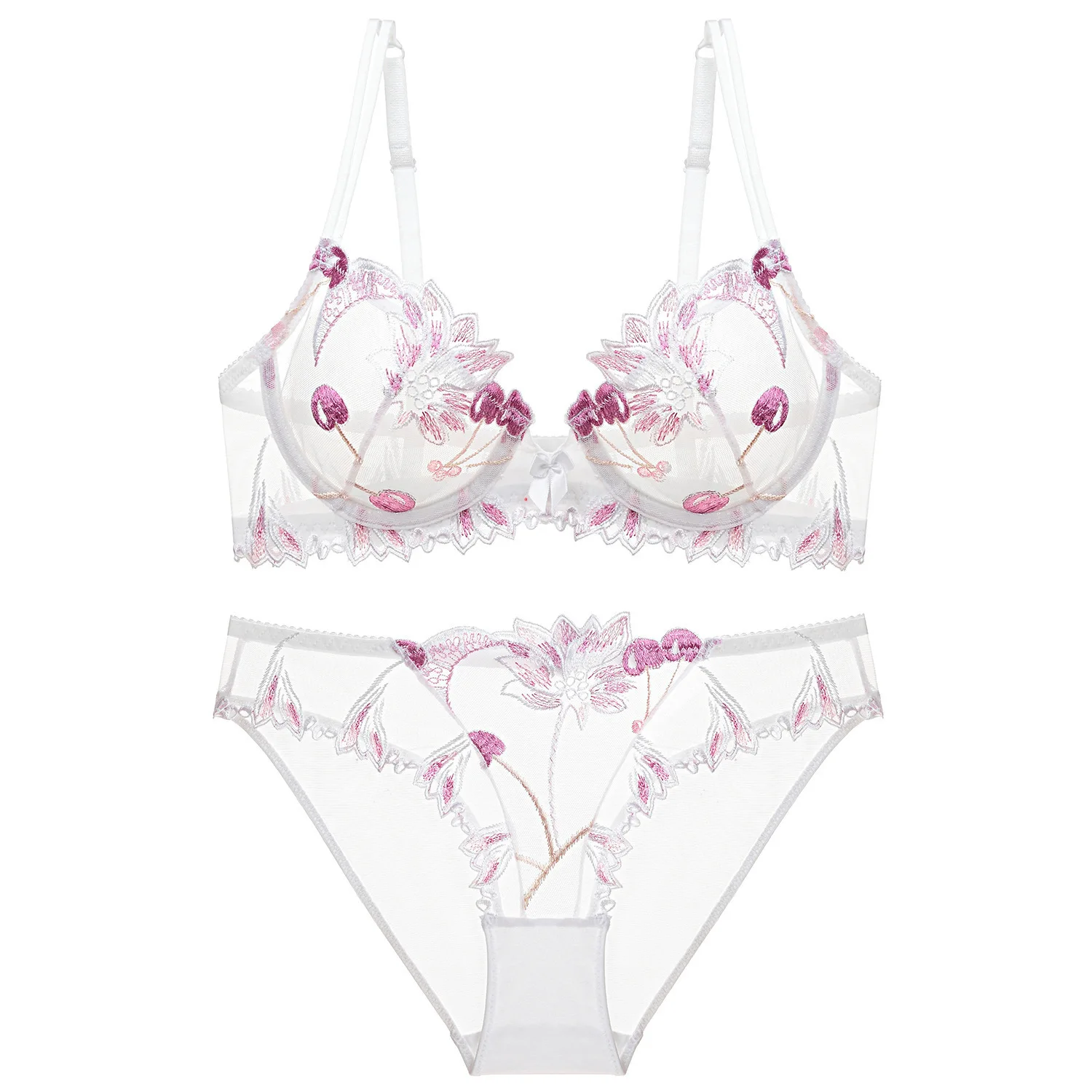 

European and American super sexy underwear embroidery transparent bra large chest show small women's bra set up90