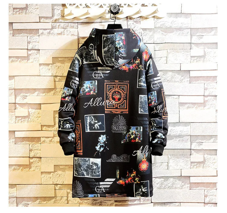 Флисовая Куртка, зимние мужские парки, 5XL, с принтом, военный, японский, с капюшоном, длинный плащ, черный, в стиле хип-хоп, уличная одежда, Толстые мужские куртки