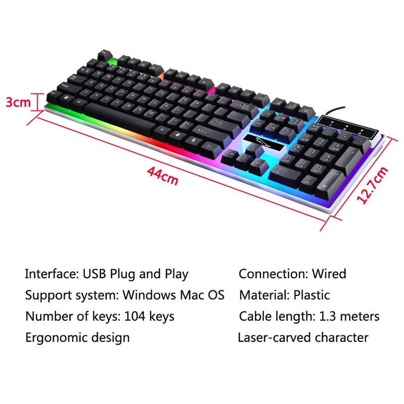 Механическая игровая клавиатура RGB с радужной подсветкой USB Проводная для ПК