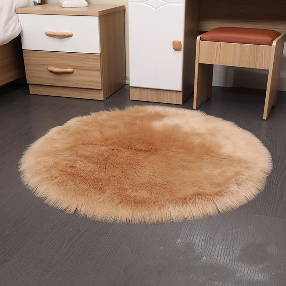 Пушистый Круглые Искусственные меховый ковер Спальня плотная плюшевая
