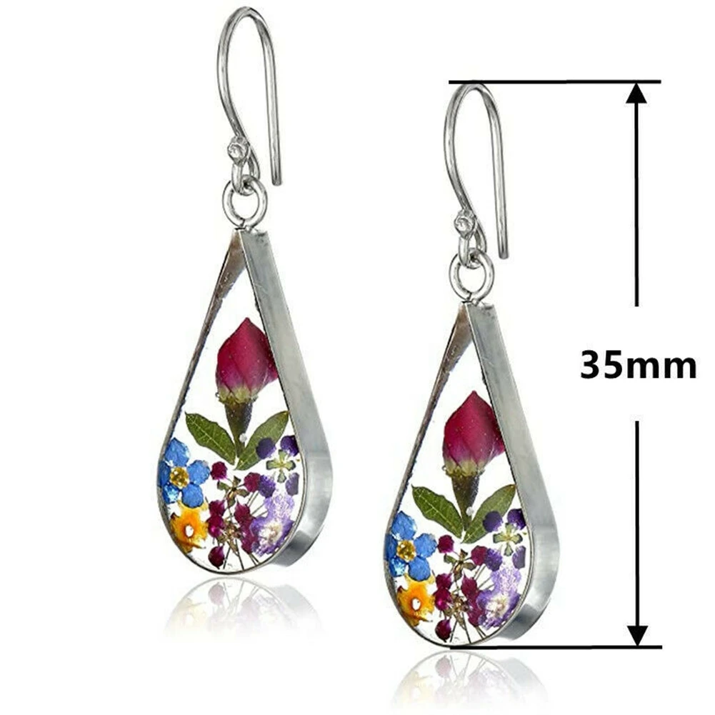 

Pretty Accessories Drop Shaped Rose Dried Flower Earrings for Women Jewelry A Pair Set Gift