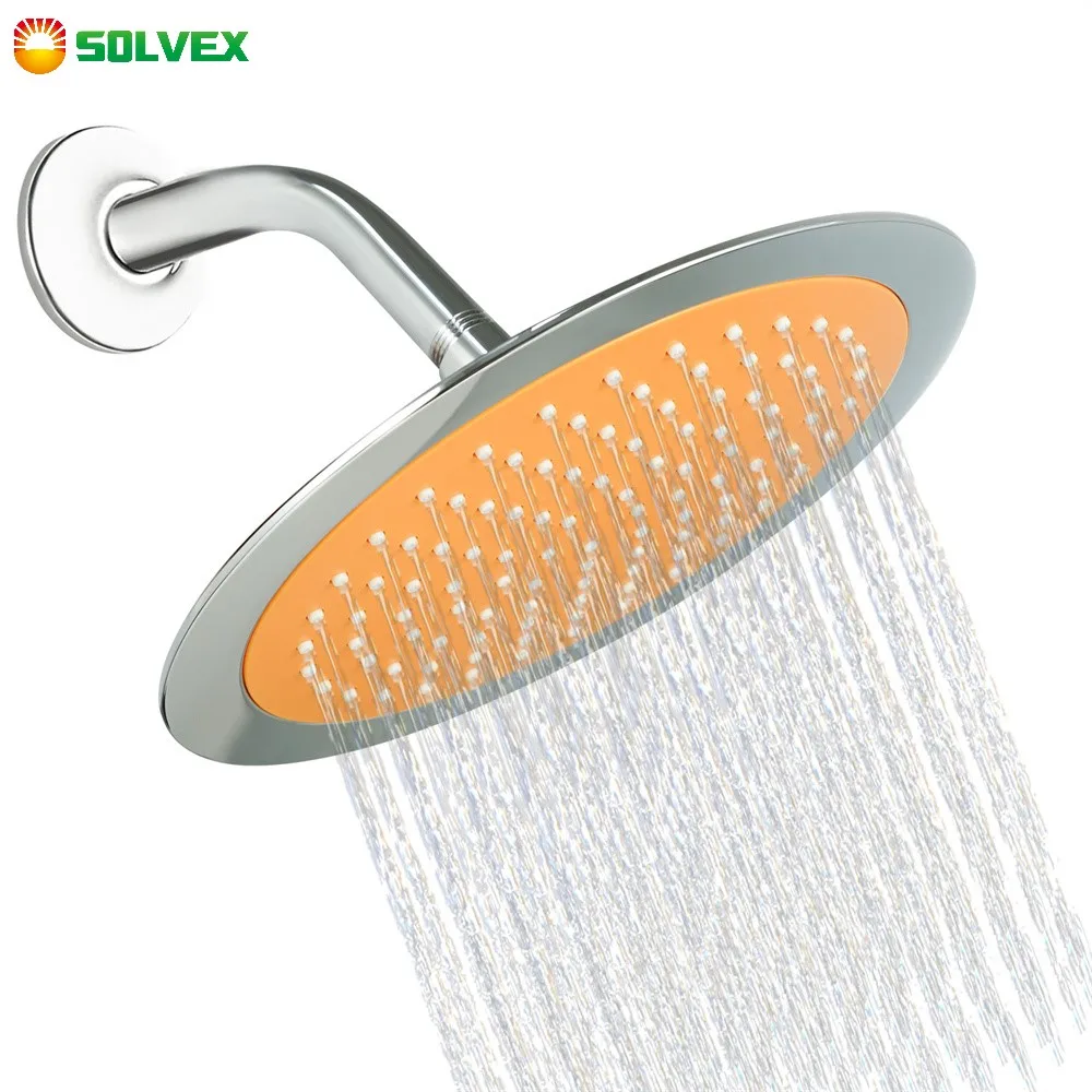 

10 Inch Round Rainfall Shower Head Orange Water Outlet Panel Silicone Nozzles Chrome Bathroom Shower Heads Faucet