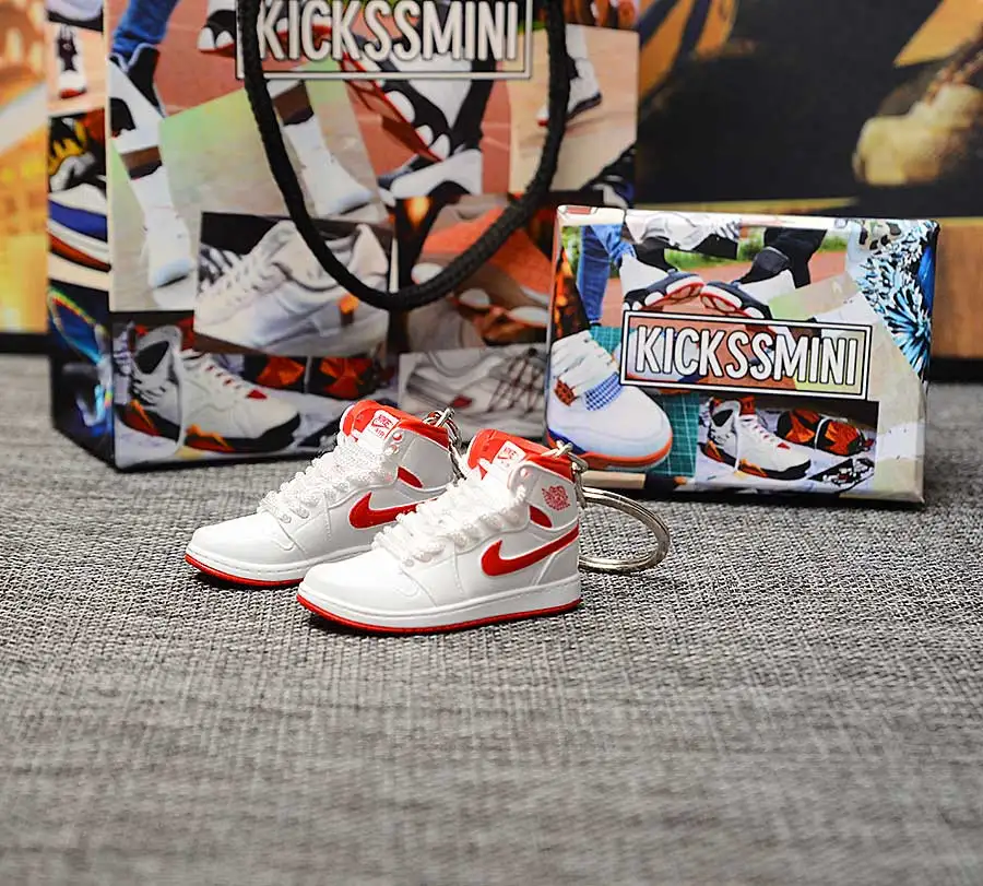a pair w metal ring Персональный DIY Jordan Generation AIR JORDAN 1 chicago 3D кроссовок фигурный брелок сумка Подвеска парный брелок - Цвет: a pair w metal ring