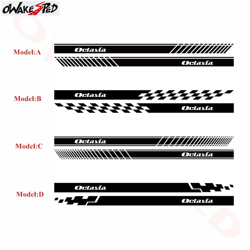 Autocollants en vinyle à rayures pour jupe latérale, 2 pièces, accessoires extérieurs pour véhicule, décoration de carrosserie, pour Skoda Octavia