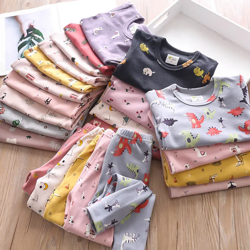 Girls' Sets Home Clothes Autumn and Winter Baby Printed Cartoon Kids Long Johns Wholesale | Детская одежда и обувь