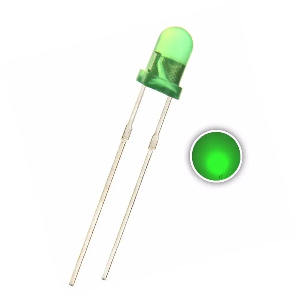 100 шт. 3 мм диффузный Светодиодный светильник зеленого цвета DIP Круглый в