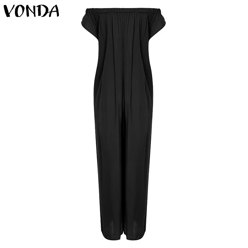 VONDA/Комбинезоны для беременных, комбинезоны размера плюс, комбинезон с широкими штанинами, повседневные однотонные комбинезоны с открытыми плечами, в пол, большой размер