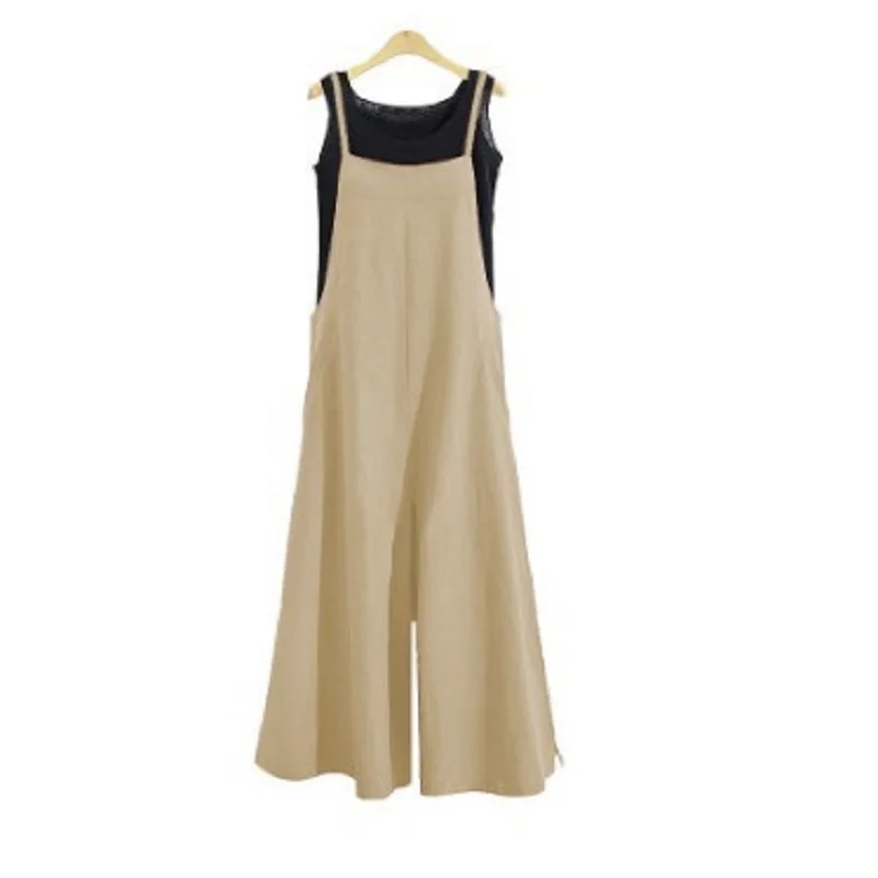 Jocoo Jolee Vintage Solid Bib Overalls Sleeveless Oversized Cotton Linen Jumpsuits Women Strap Wide Leg Loose Jumpsuit Trousers