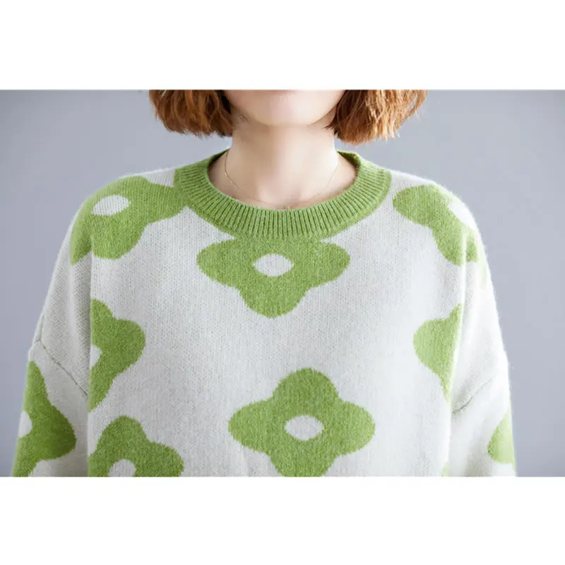 HG Flower Pattern Women Sweater Korean Style Knitwear Sweaters and Pullovers Plus Size Tops Autumn Winter New 2019 XJ1847 | Женская