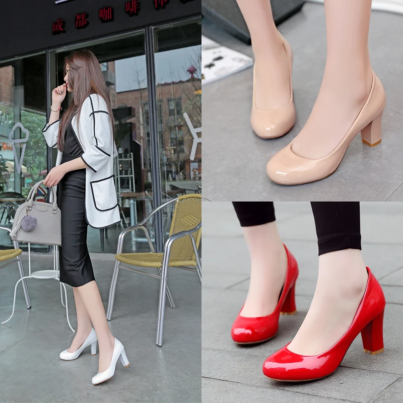 Весенние женские туфли-лодочки больших размеров красные черные туфли из