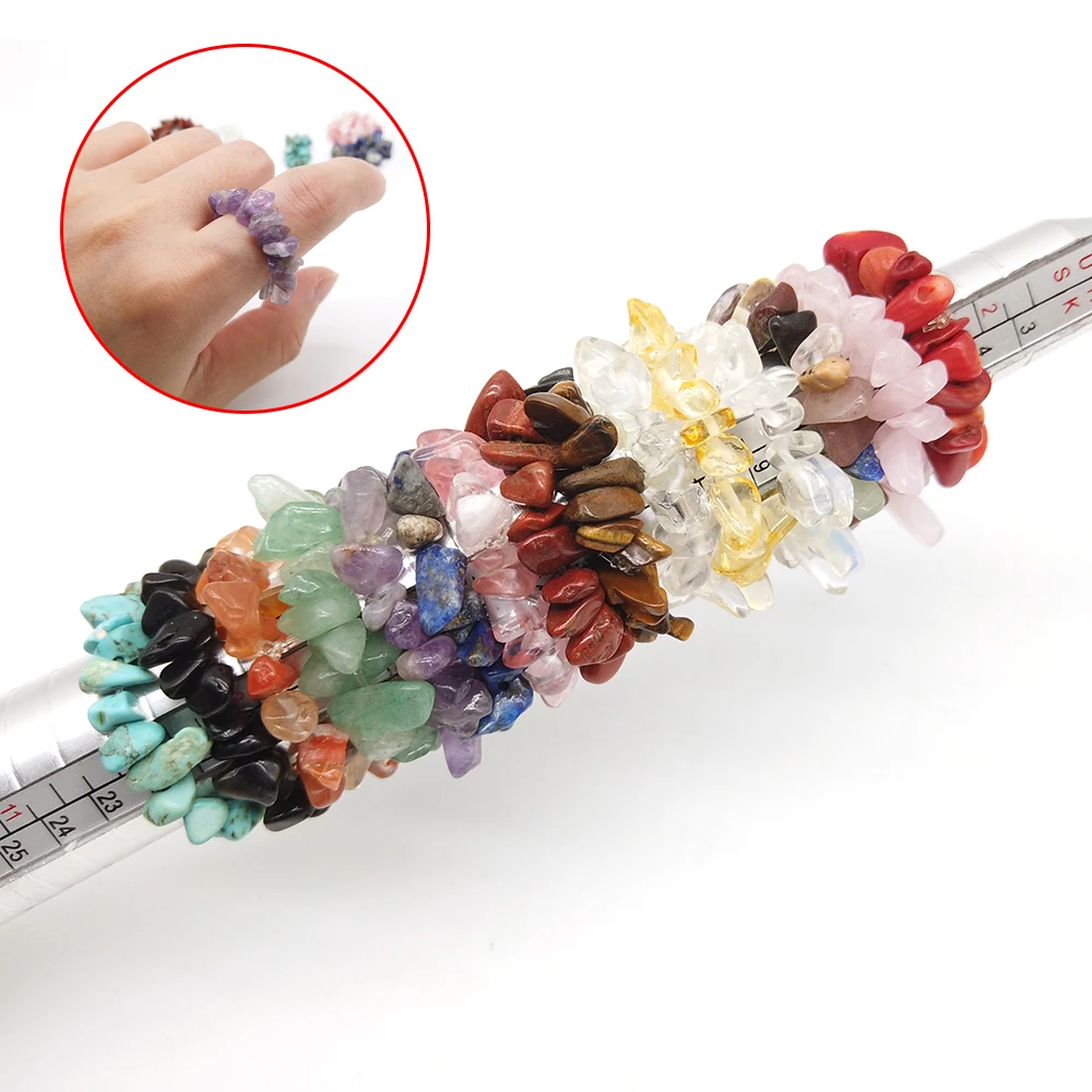 

Natural Crystals Stone Rings Handmade Women Stretchy Adjustable Fashion Energy Jewelry Wedding Party Amethyst Rose Quartz Rings