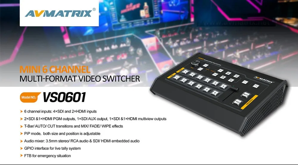 Avmatrix VS0601 мини вид коммутатор 6 канальный 4 * SDI 2 HDMI входы многоформатный видео
