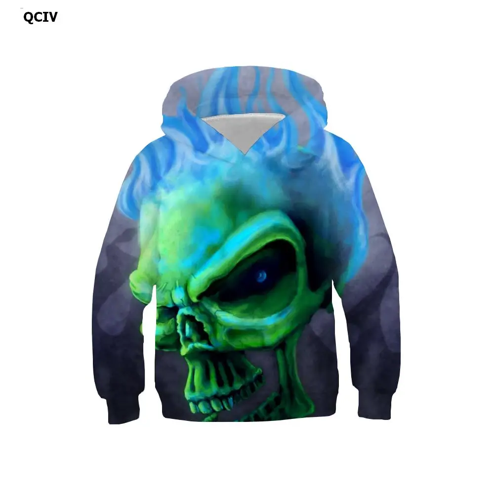 

QCIV Brand Skull Sweatshirts boy Flame Sweatshirt Printed Street Hooded Casual Gothic Hoodie Print Unisex Streetwear Autumn New