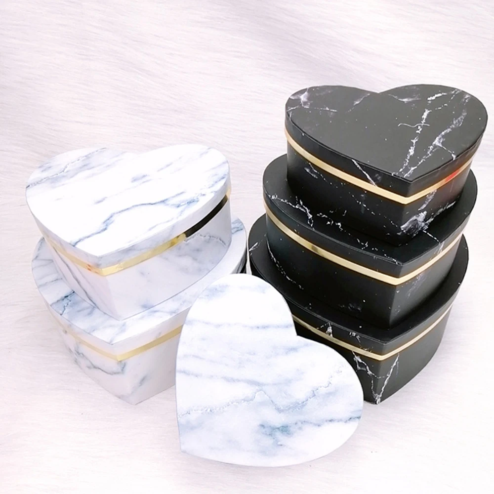 

3pcs/pack Peach Heart Gift Box Marble Pattern Valentine's Day Flower Box Heart-shaped Birthday Party Gift Box