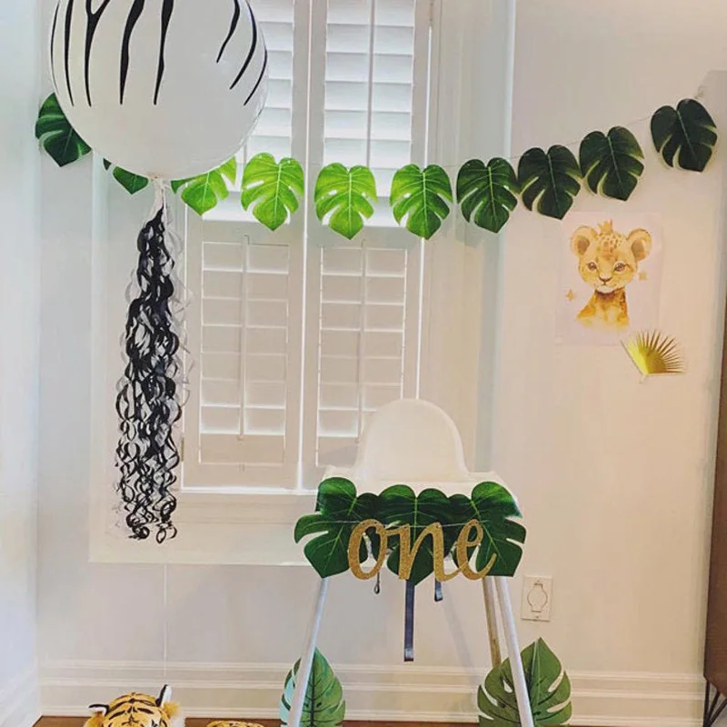 

Boy girl 1st first Wild one happy Birthday tropical jungle Safari animal High Chair banner table confetti cake topper decoration