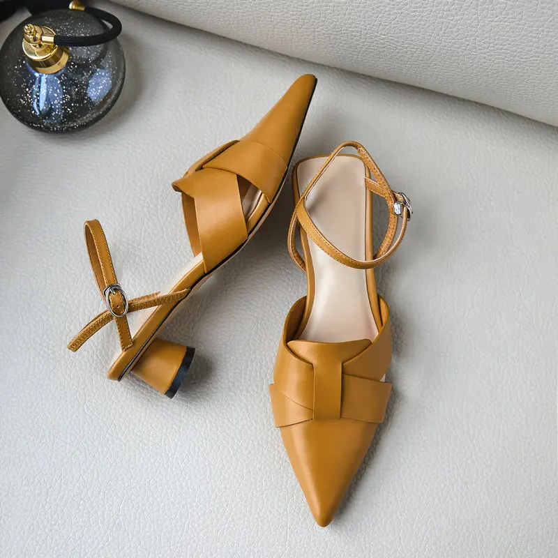 Женская обувь из натуральной кожи Фирменные сандалии на среднем каблуке