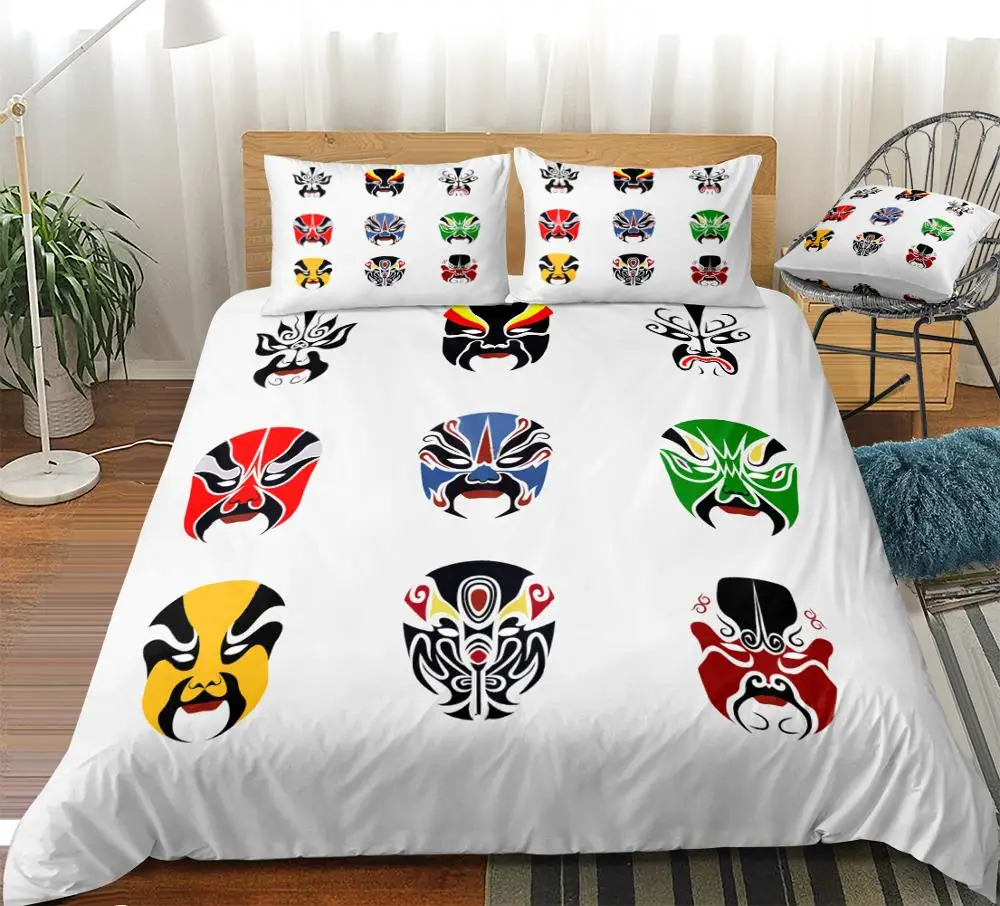 

Facial Makeup Duvet Cover Set White Bedding Set Chinese Opera Culture Bed Linen Kids Beds Set Home Textile Microfiber Bedclothes