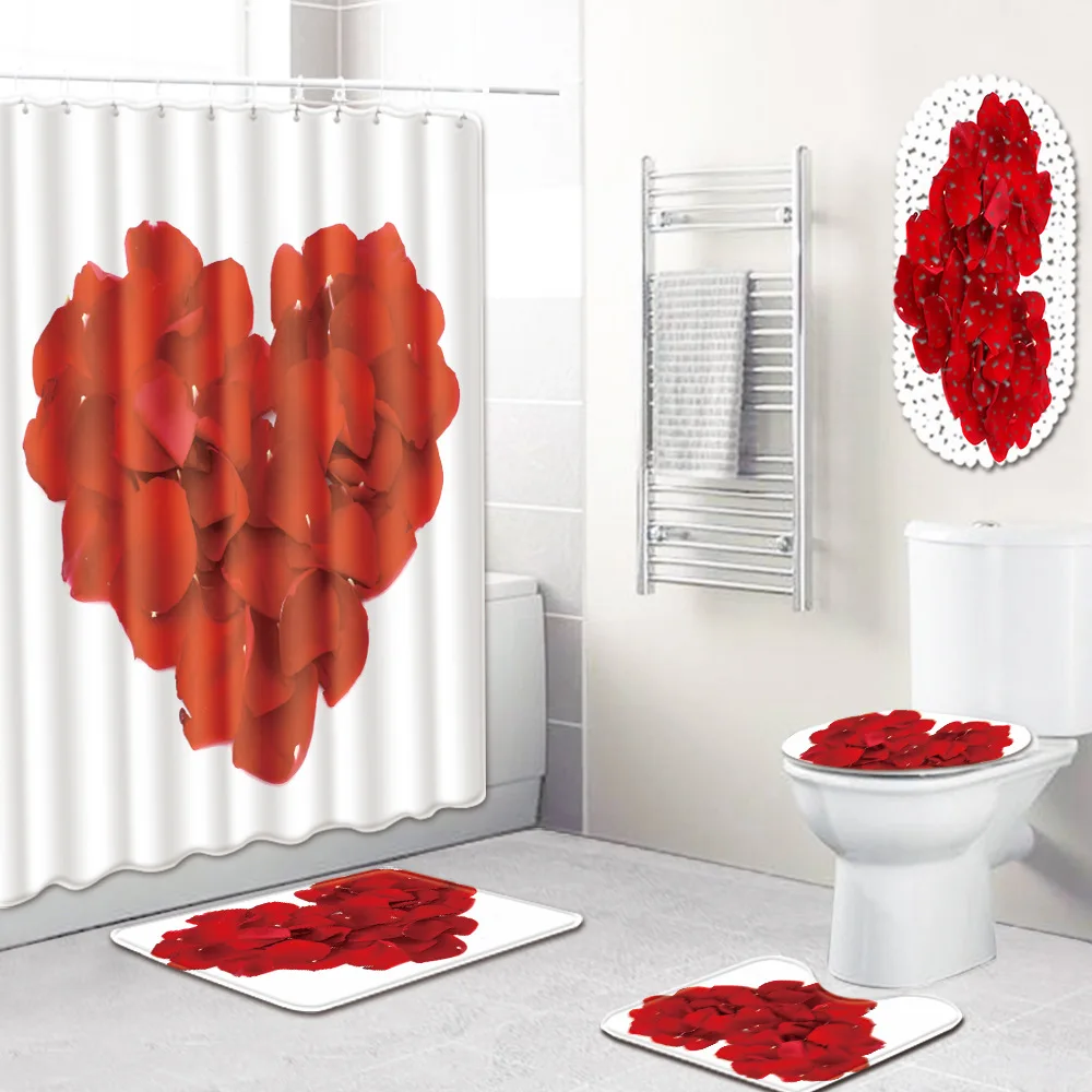 

Lovely Pattern Bathroom Shower Curtain Mat Toilet Cover Five-Piece Set shower curtain set bath mats rugs bathroom rug bath mat