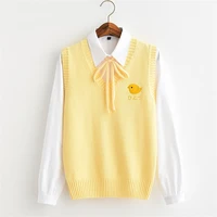 2021 spring new cute all match yellow girl style yellow chick embroidery bottoming sweater vest yellow rope women tops