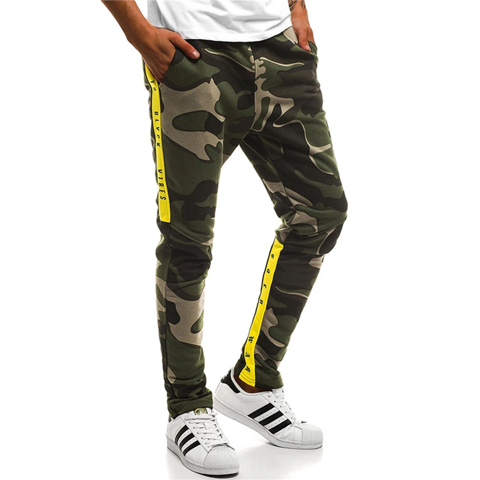 

Men Sport Trousers Camouflage Print High Waist Pants Straight-Leg Casual Pants for Spring Fall Army Green/Black White/Red
