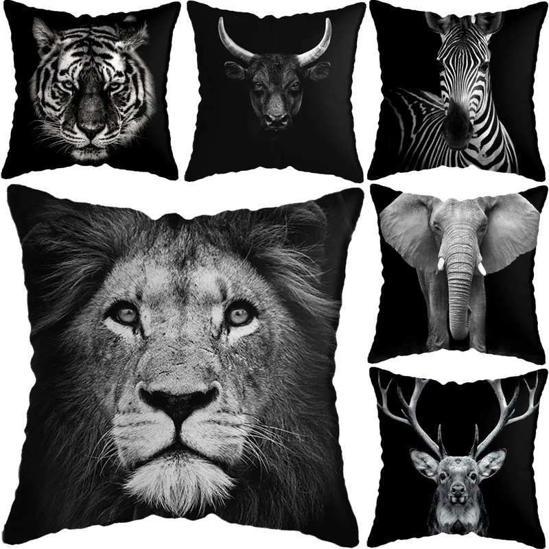 

45*45cm Abstract Forest Animals Lion Tiger Cushion Case Home Decorative Lumbar Pillow Cover Sofa Car Cushion Cover Decor