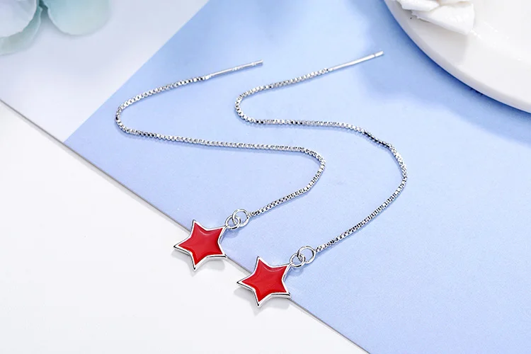 YH-ZL 925 Sterling Silver Red Star Long Tassel Earrings For Women Teens Drop | Украшения и аксессуары