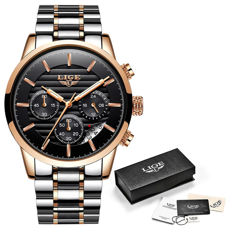 Rose gold black S LIGE новые часы мужские модные спортивные кварцевые часы мужские s часы брендовые роскошные кожаные бизнес водонепроницаемые часы Relogio Masculino - Цвет: Rose gold black S