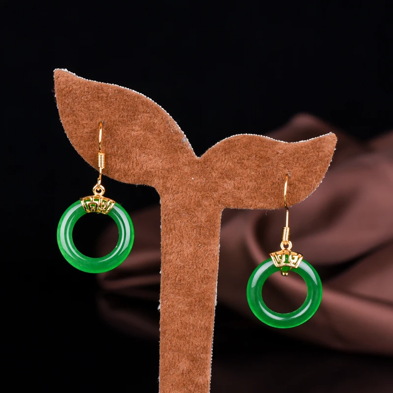 Изумрудные серьги классические нефритовые в стиле ампир зеленые для девушек