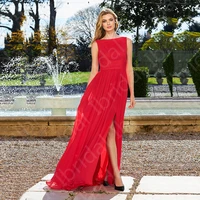 modern simple red chiffon mother of the bride dresses side slit sleeveless wedding party dresses back out mother dress 2021