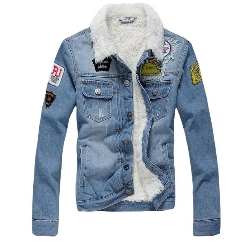 Отворот Для Мужчин's пальто из овчины внутренняя флисовая джинсовая куртка