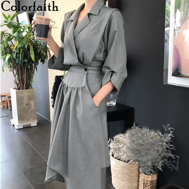 Colorfaith/Новинка 2021 года Сезон весна осень Женские платья Модное асимметричное