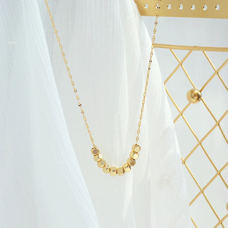 

Innovative Design 14k Real Gold Cube Necklace for Women High Quality Charming Temperament Jewelry Chain Weddings Party Fine Gift