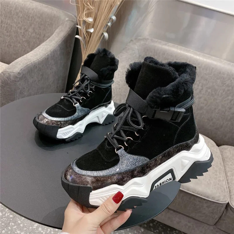 Женская обувь Новинка 2019 года зимние ботинки из натуральной кожи и бархата