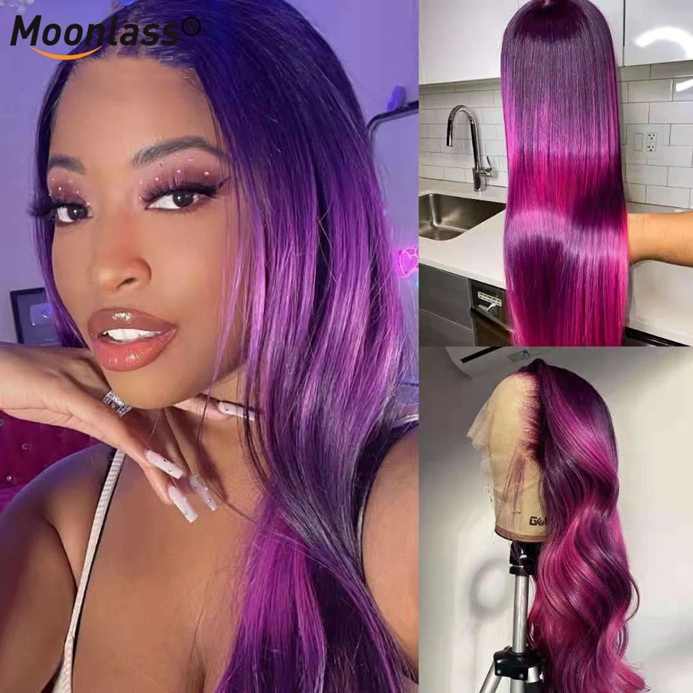 

Moonlass, пурпурные натуральные волосы, кружевные передние волнистые прямые парики, бразильский парик, предварительно выщипанные Детские воло...
