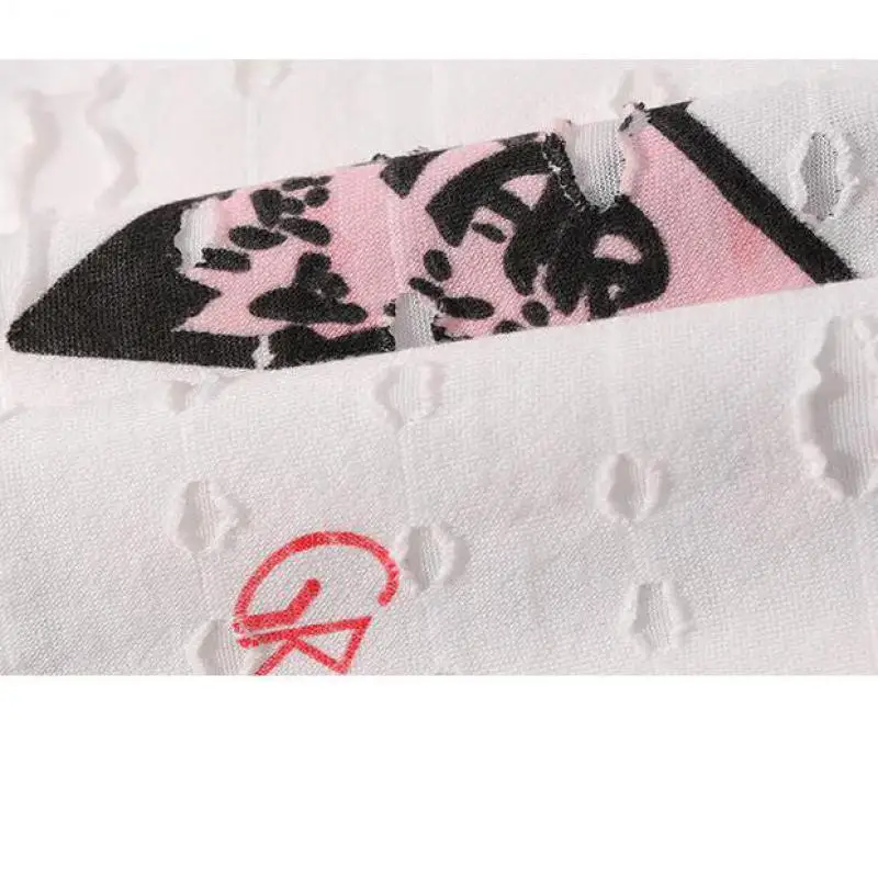 

Summer Women's Casual Loose Cotton T-shirt Five-pointed Star Print Hole Harajuku Thin Short-sleeved Large Size New T-shirt