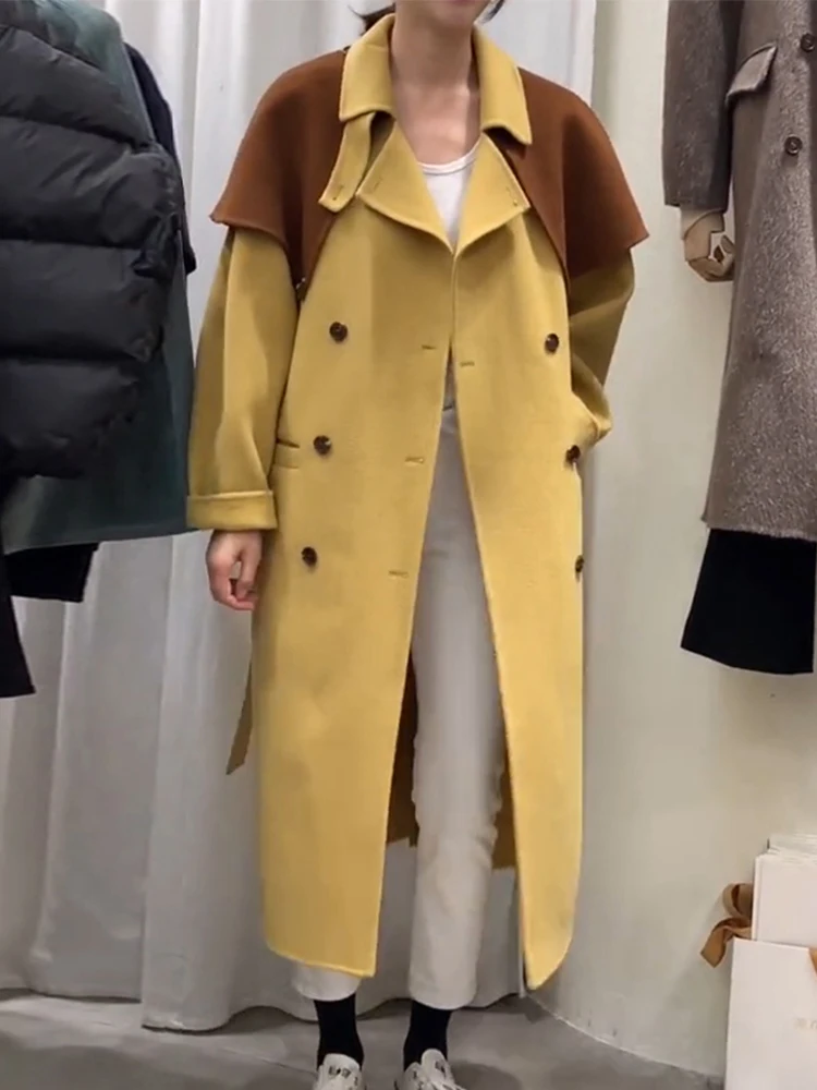 

TVVOVVIN Color Coat Women Matching Wool Vintage Woman Coats Autumn Winter Bandage Long Winter Overcoat Fashion Winter Coats NHGQ