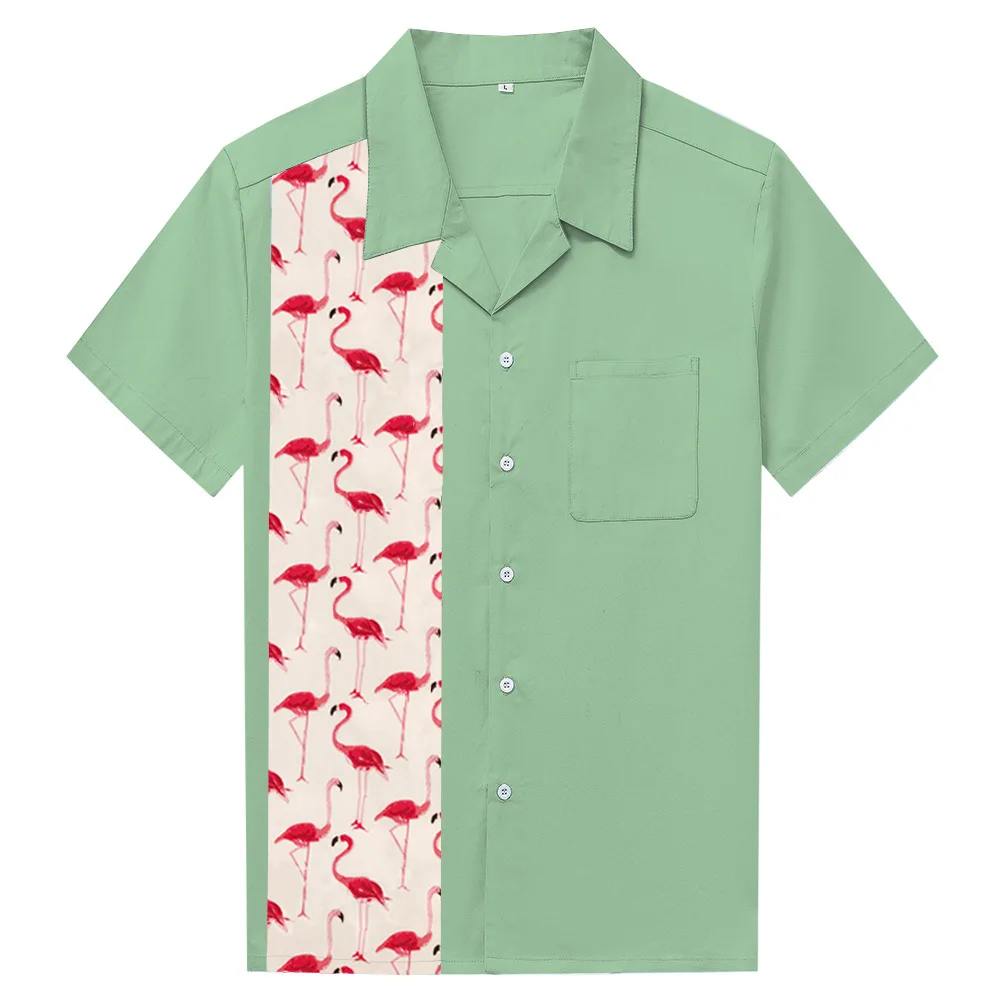 

Clothing Plain Pattern Hawaiian Shirt Mint Green Vintage Design Retro Short Sleeve Shirts For Family Vacation Camisa Masculina