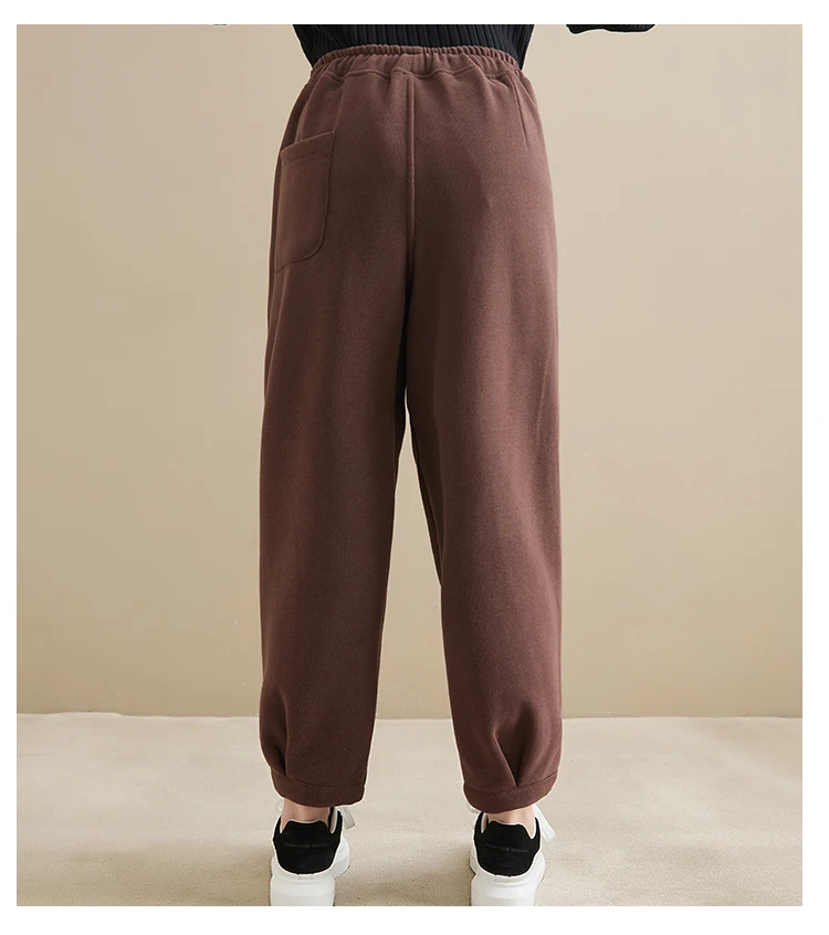Winter New Trendy Warm Fleece Thick Oversize Loose Casual Trouser Women Solid Color Elastic Waist Versatile Premium Sweatpants