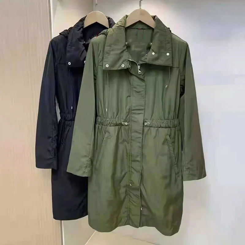 

gabardina mujer Luxury Women Spring Autumn Thin Long Trech Coat Long Sleeve Hooded Casual Raincoat Femme Windbreaker ZN19