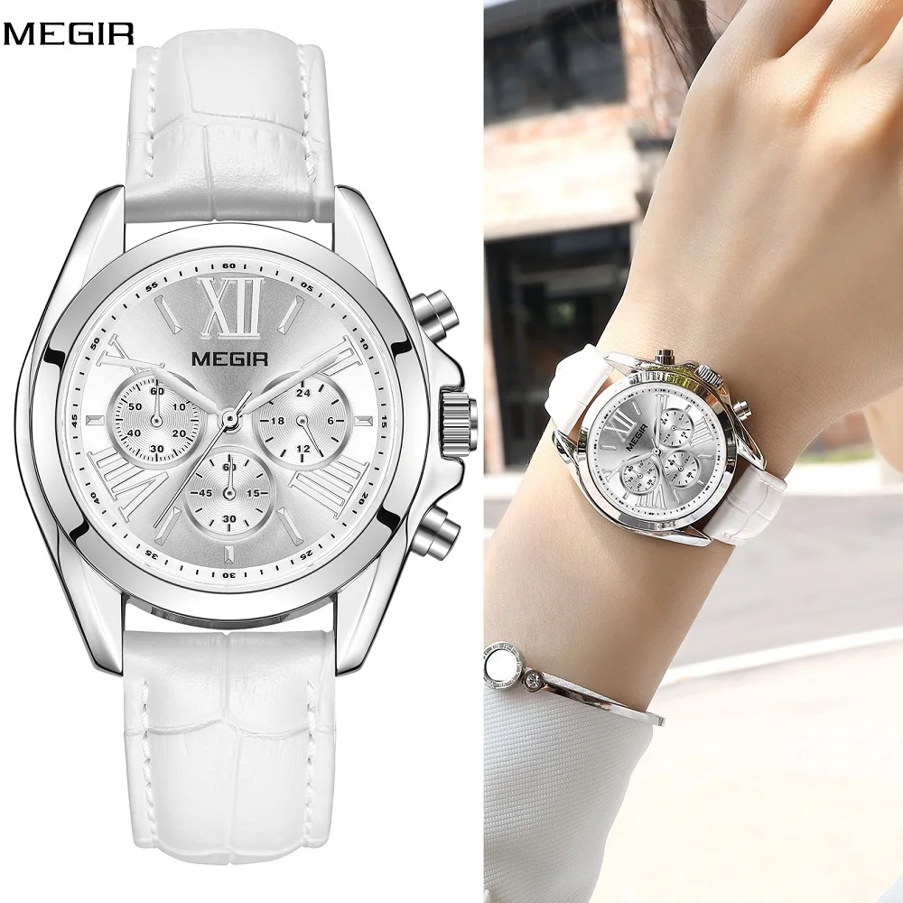 Женские кварцевые наручные часы MEGIR, с кожаным ремешком, с хронографом, элегантные, 2019 от AliExpress WW