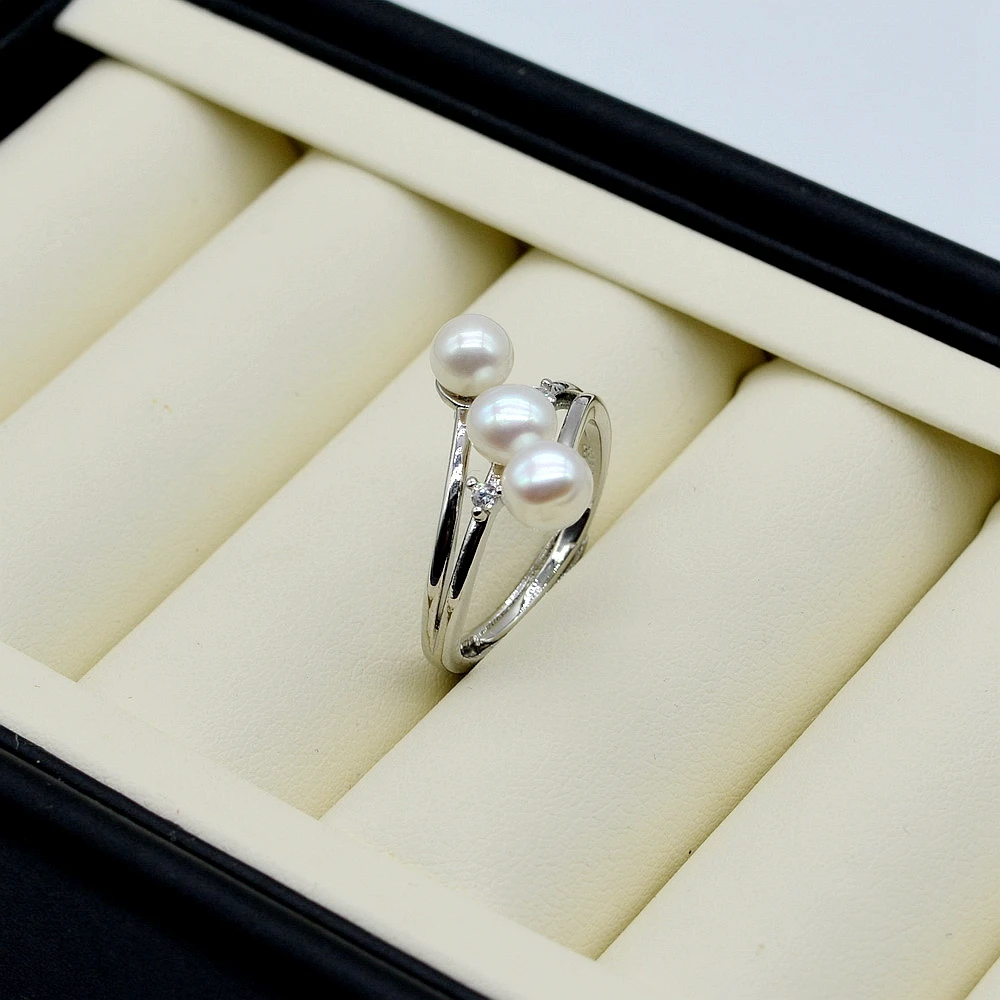 Прекрасные женские кольца три белых Φ регулируемый размер серебряные