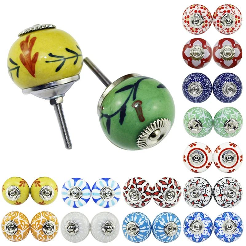 2 шт. различные стили винтажные многоцветные печатные керамические круглые ручки