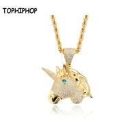 new hip hop jewelry unicorn pendant with tiny zircon stone personality hiphop necklace