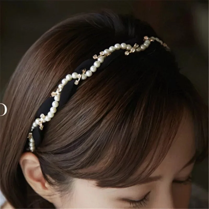 

Woven Pearl Women's Headband Fashion Imitation Pearl Fabric Lady's Headdress Simple and Fresh Four Seasons Universal Hair Bundle