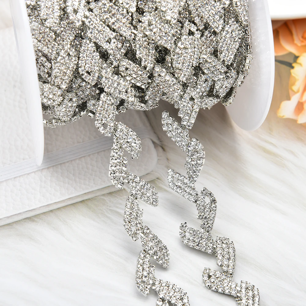 1Yard/Lot Leaf Shape Rhinestone Silver Chain Trim For Bridal Costume Ornament Cloth Bag Shoes 2Cm Width Collar | Дом и сад