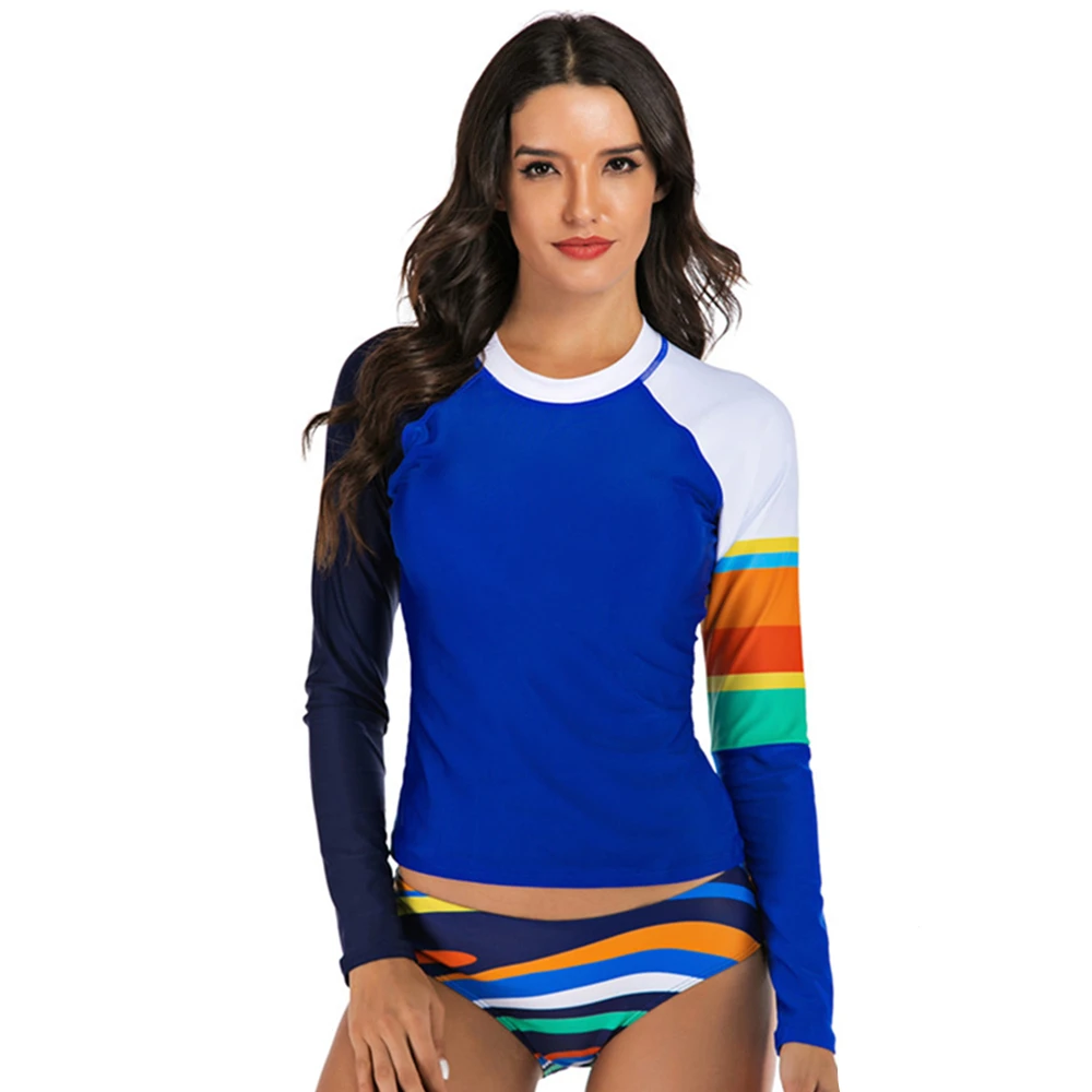 

Long Sleeve Women Sunscreen Two Piece Swimsuits Summer Beach Body Suits Surfing Diving Swimwear Swimming Plus Size Bathing Suit