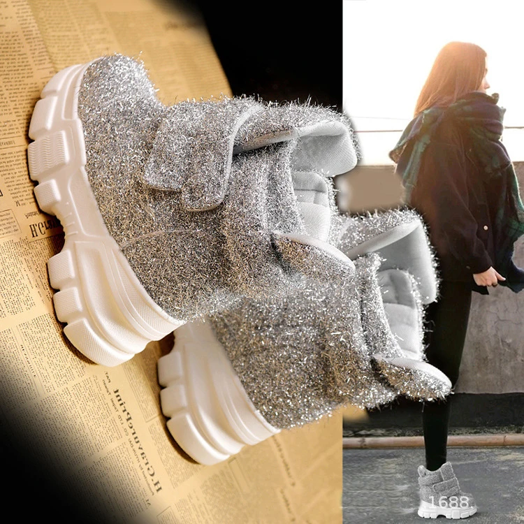 Повседневная обувь; женские Ботинки martin, увеличивающие рост; zapatos de mujer; модные брендовые женские ботильоны на не сужающемся книзу массивном каблуке; женские Серебристые ботинки на меху