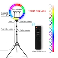 pynsseu 2645cm rgb ring lamp colorful led ring light with 2m tripod stand with phone clip for vlogging live short video youtube