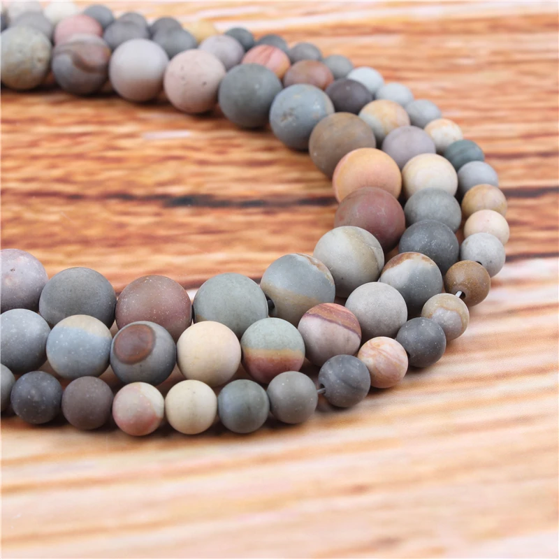 

4/6/8/10/12mm Matte Drawing Natural Stone Beads Loose Stone Round Beads For DIY Jewelry Bracelet Necklace Make