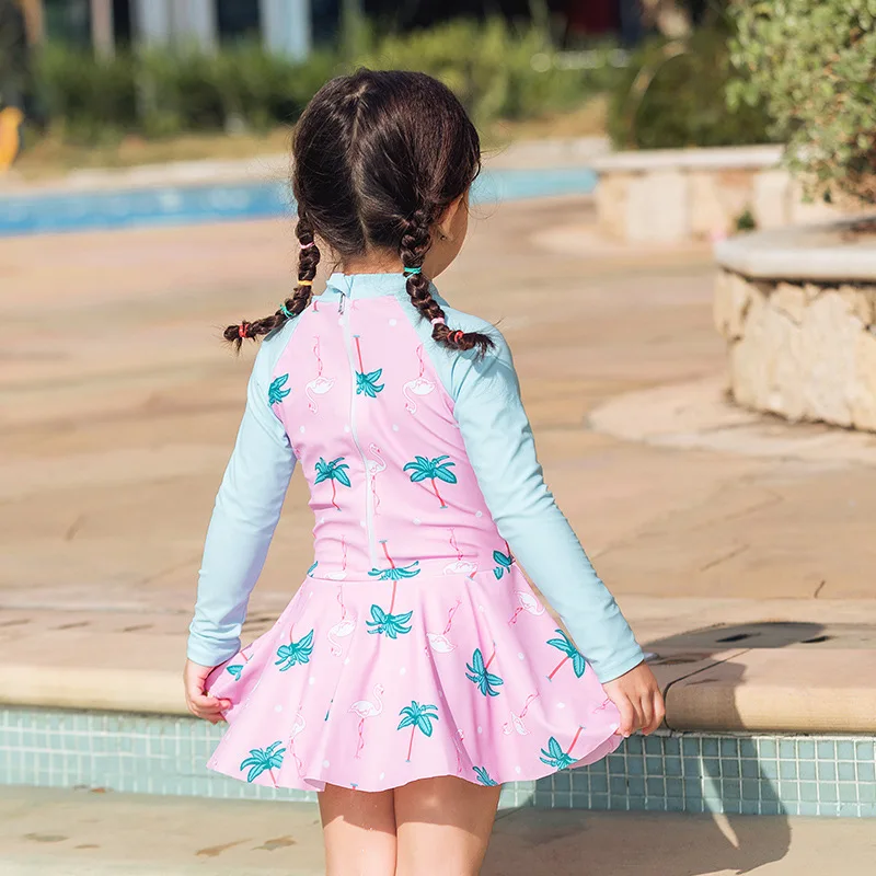 Цельный купальник с длинными рукавами и молнией сзади детский купальный костюм